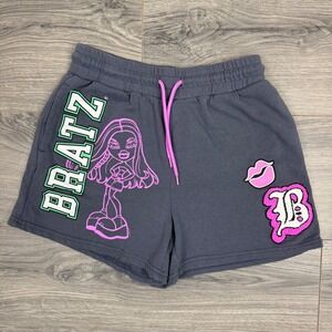 Bratz Girl Graphic Sweat Shorts Slate‎ Grey Pink Drawstring Patch XS